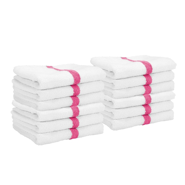 Hospeco Power Gym Hand Towel 16x27 Pink Stripe (12pk) PWR-1627-3PKCS - main